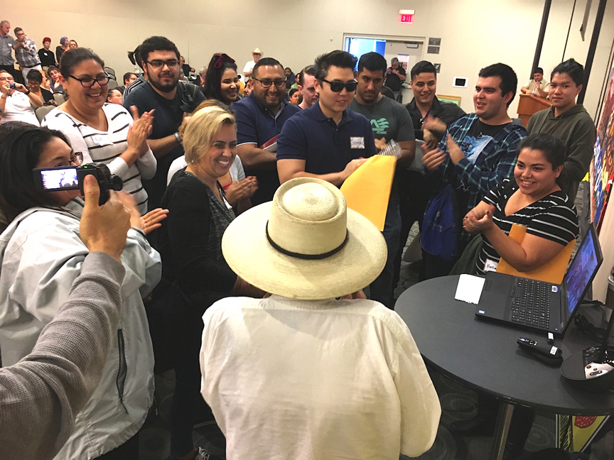 CSU Fullerton students greet San Quintin workers via Skype